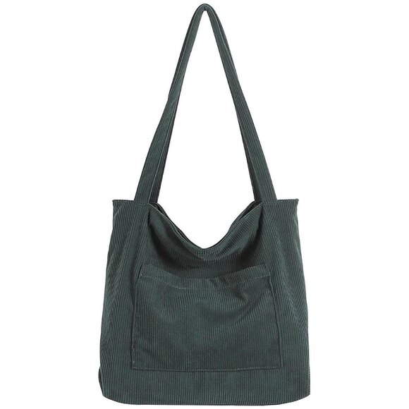 Women Corduroy Tote Bag-Dark Green - Picture 1 of 7